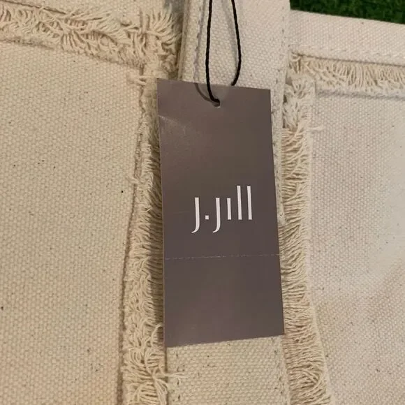 NWT J. Jill Women's Fringe-Trimmed Canvas Tote Bag Natural Cream 100% Cotton - Picture 3 of 8